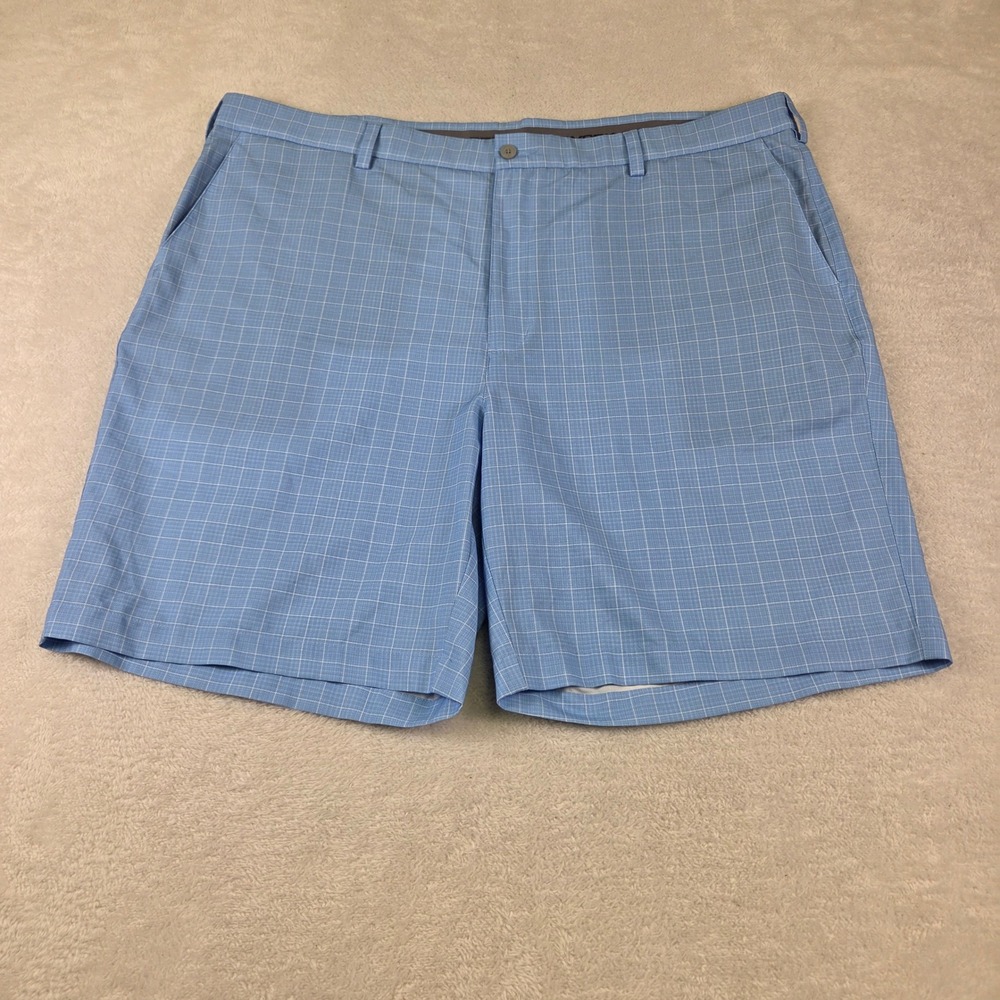 Mens Light Blue Windowpane Check Dress Shorts Flat Front Classic Fit 45 Waist